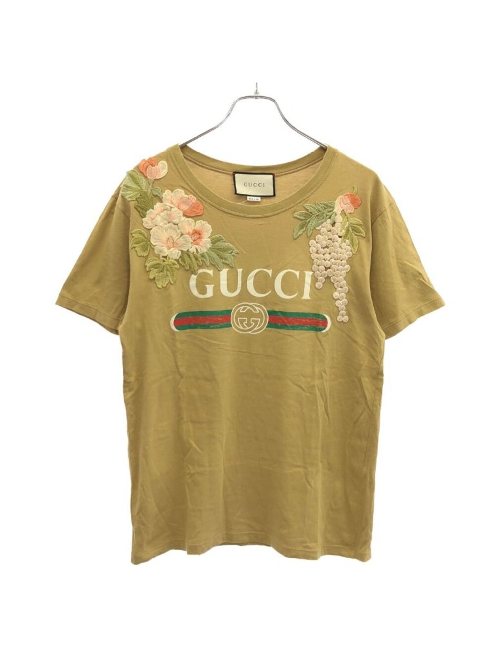 Gucci Flower Applique Logo Print T-Shirt Beige XS